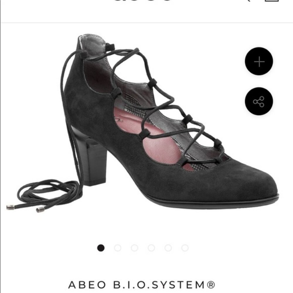 Abeo Biosystem Virtue Chunky Lace Up Heels in Black Suede Size 8 EUC/Like New